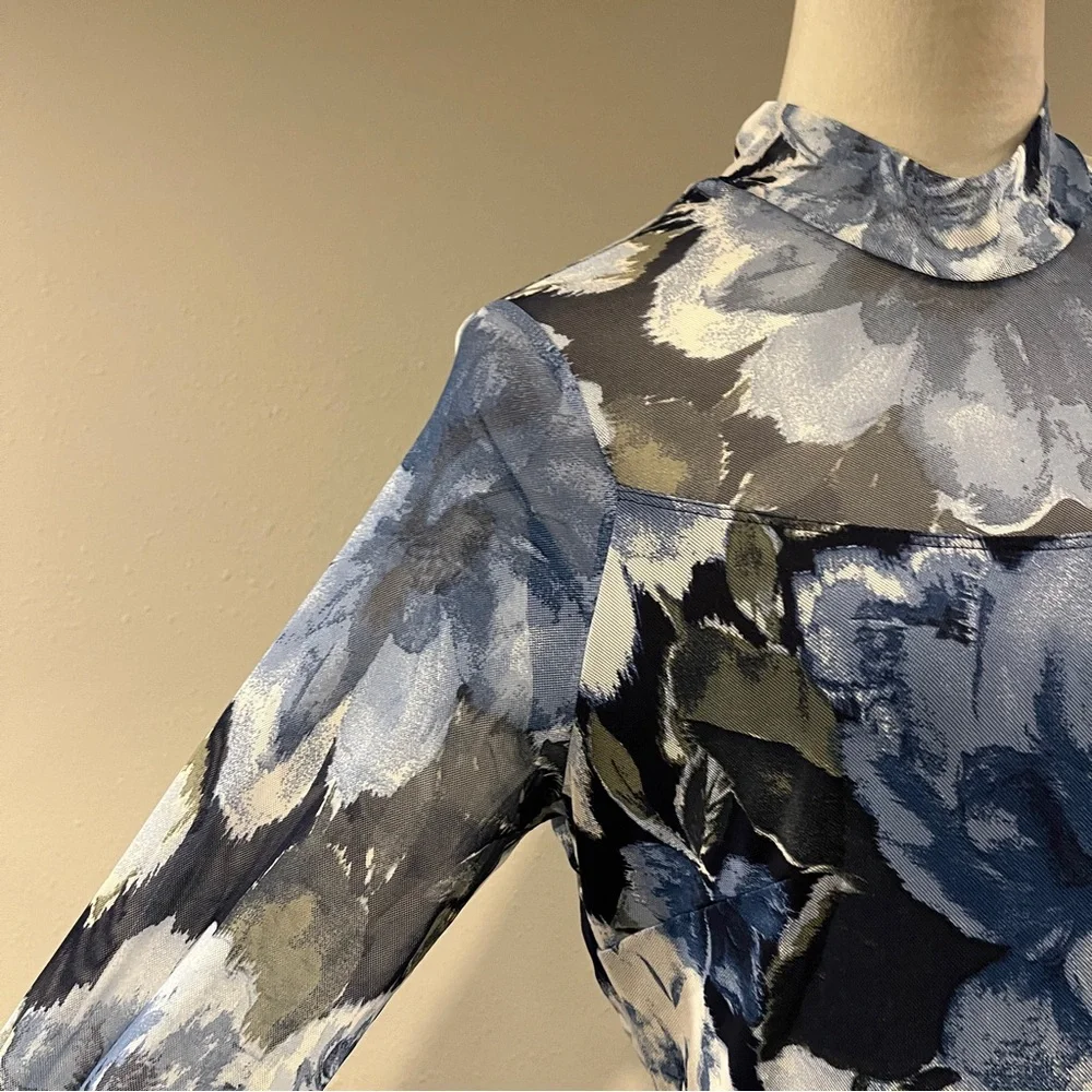 Enfocus Studio Blue Floral Mock-Neck Long Sleeve Midi Dress size 10‎